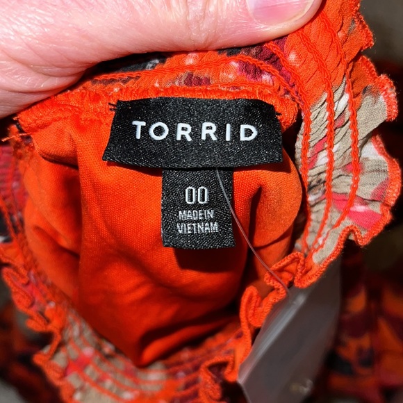 Torrid Mini Clip Dot Floral Blouson Sleeve Dress Size 00 - Picture 11 of 12